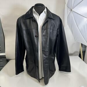 Vera Pelle Leather Jacket Mens XL Button Up Quilted Lined Classic Coat Outerwear